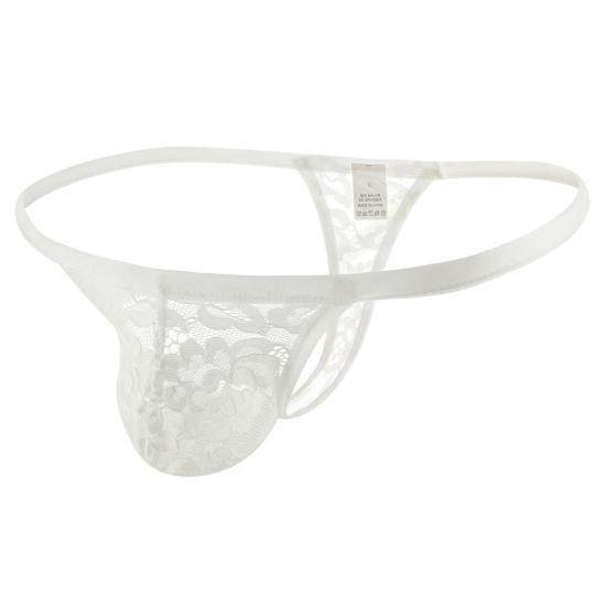 Men Underpants Hollow Out Lace Embroidery Slim Fit Comfortable Breathable T-back See-through Mesh U Convex Thongs Sleeping Clothes