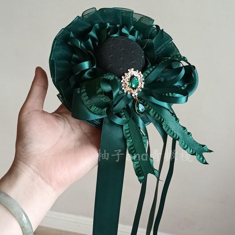 

Dark green lolita top hat flower ball cla hair accessories headgear bar mitzvah hat lolita small things, Sylvia зелёный