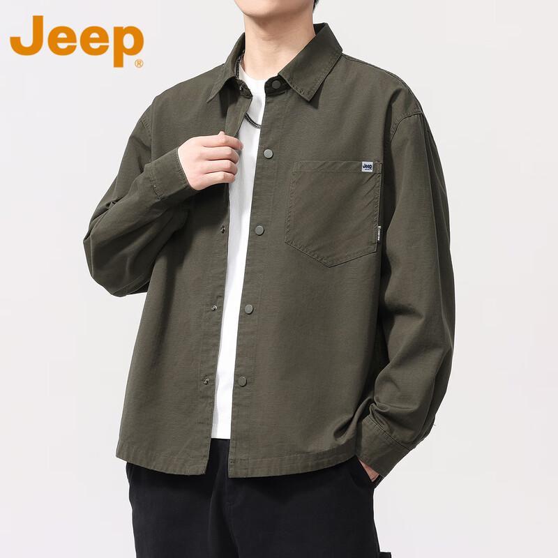 Jeep Men's Loose Fit Solid Long Sleeve Shirt