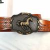 Men's Fashionable Denim Belt with Embossed Horse & Floral Design – Retro Casual Leather Accessory