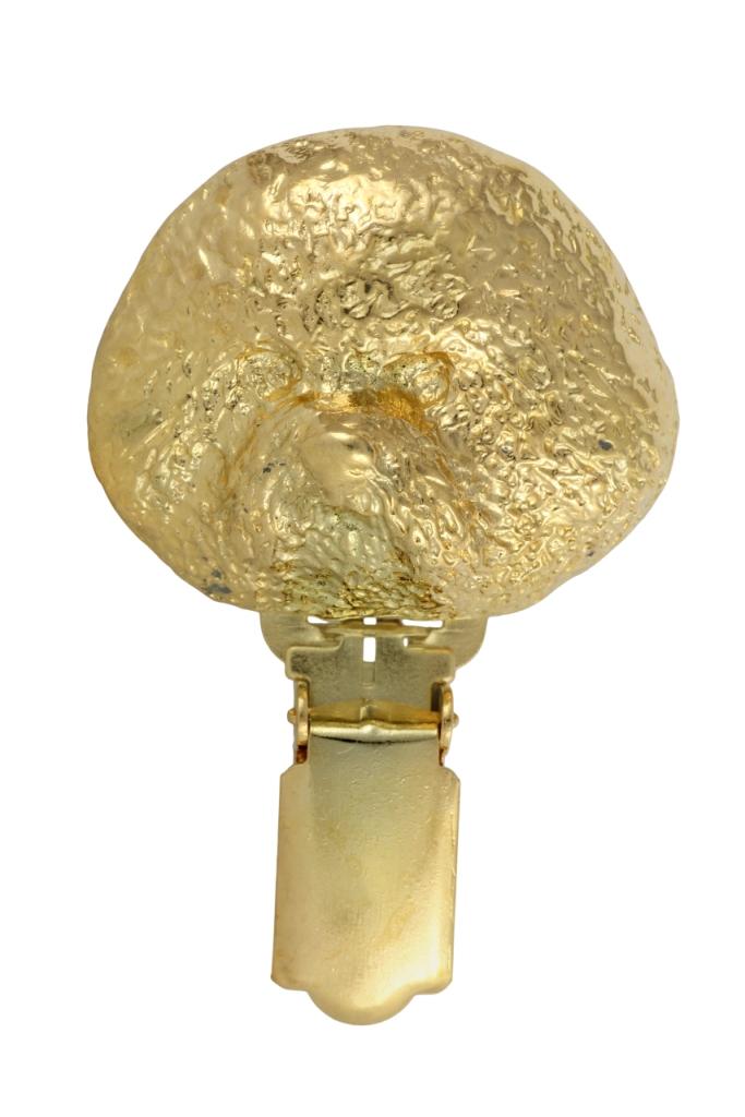 Bichon Frise, Bichon Tenerife, Bichon a poil frise – Brooch with a clip, gold-plated holder for a race number | Art-Dog