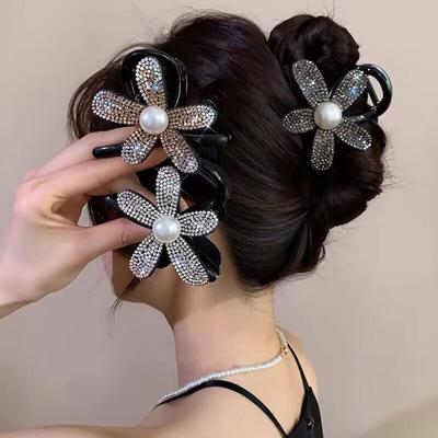Neue koreanische Haarklammer mit Strasssteinen, elegante schwarze Haarkrabben, Haarklammern für Damen, Kopfbedeckungen, Haar-Accessoires, Pferdeschwanz-Haarspangen