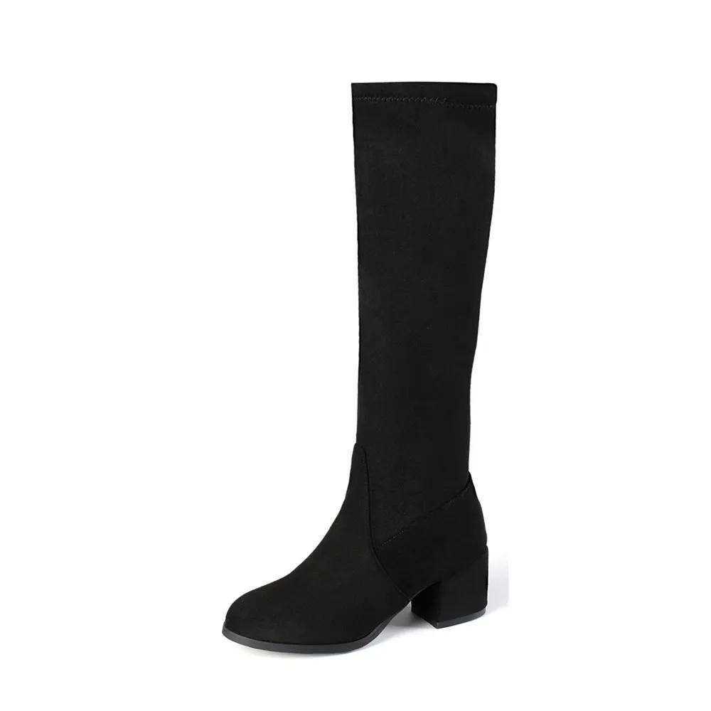 Fashion 2025 Autumn Winter Block High Heels Boots Beige Black Women Shoes Long Knight Ride Zip Knee High Boots Female Shoe Size 34-43