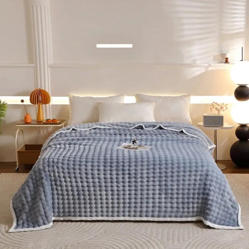 2025 new milk fleece rabbit hair bubble blanket double-sided fleece sheets office multi-function blanket
