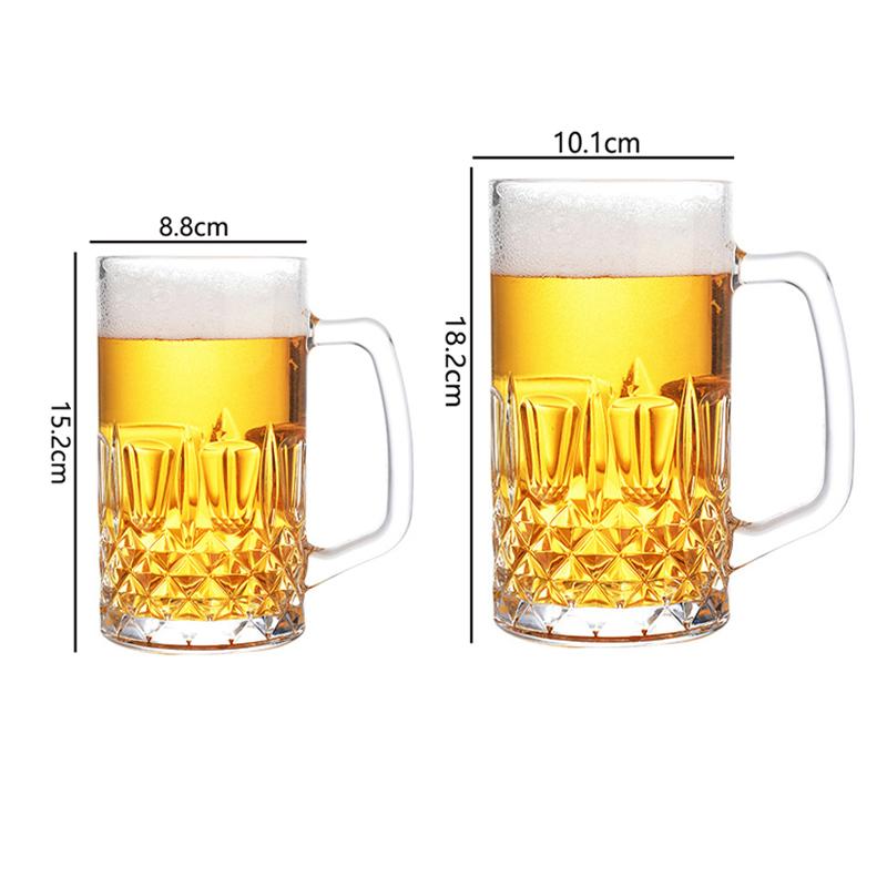 600ml/1000ml Luxury Beer Glass Creative Beer Glass with Handle Relief Water Cup Party Transparent Large Capacity Beverage Cup