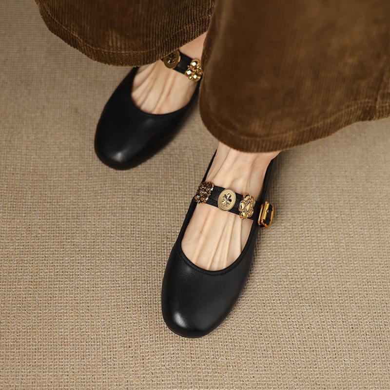 

French casual one-pedal single shoes retro Mary Jane shoes spring new shallow soft sole foot cover versatile women s style 40 чёрный