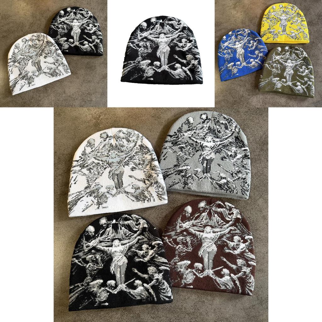 Y2k Street Fashion Knitted Hat With Thermal Acrylic Fabric For Winter And Fall Use