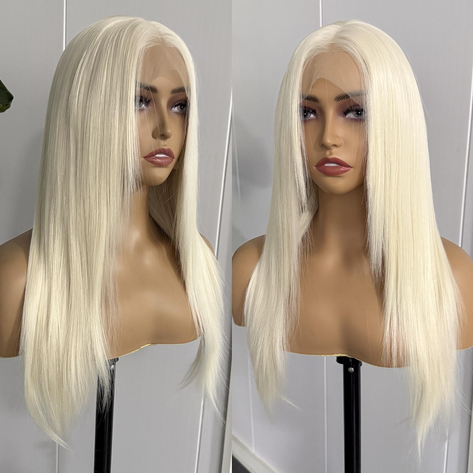 

Platinum Blonde Layered Cut Wig Long Silky Straight Lace Front Wigs for Women 13x4 Synthetic Hair Pre Plucked Natural Hairline (as the picture,18inches)