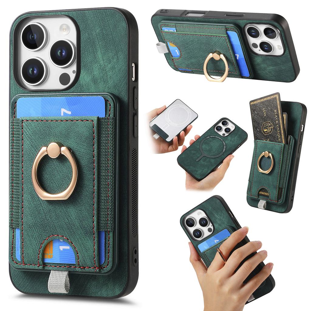 For iPhone 16 Pro Max Magnetic Case PU Leather Back Cover with Detachable Card Holder