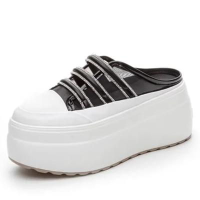 Fashion High Quality 8cm Air Mesh Genuine Leather Comfy Platform Wedge Slippers High Brand Breathable Summer Platform Wedge Casual Shoes