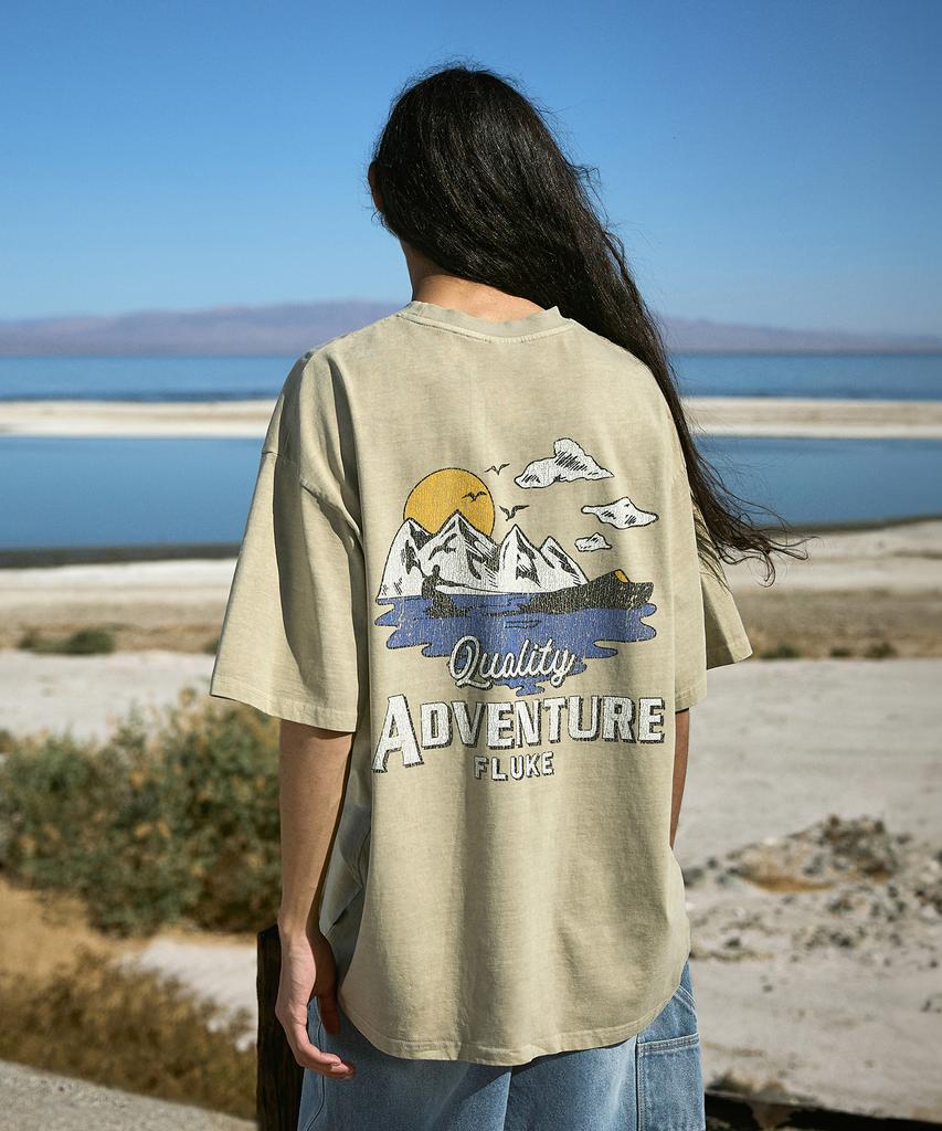 Peullukeu Mountain Adventure Crack Short Sleeve T-Shirt Beige Fst736