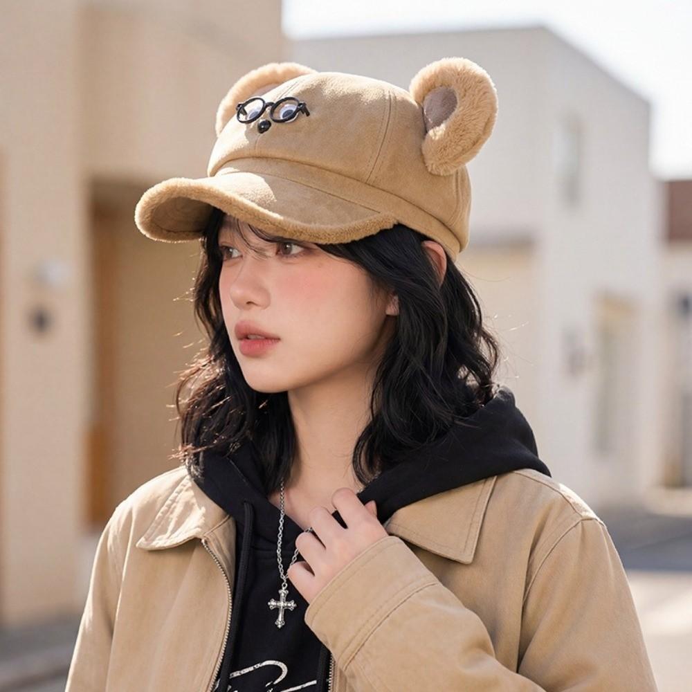 Thickened Baseball Hat Cartoon Bear Beret Hat Cute Octagonal Cap