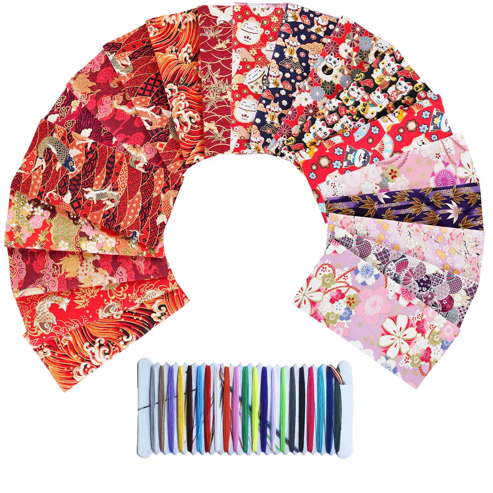 

QuickYen Set of Patchwork 25 x 20 Cute Cotton Cut Cloth with Gold Foil Japanese Floral and Animal Decorative Craft Stuffed Lucky Bag Colors of