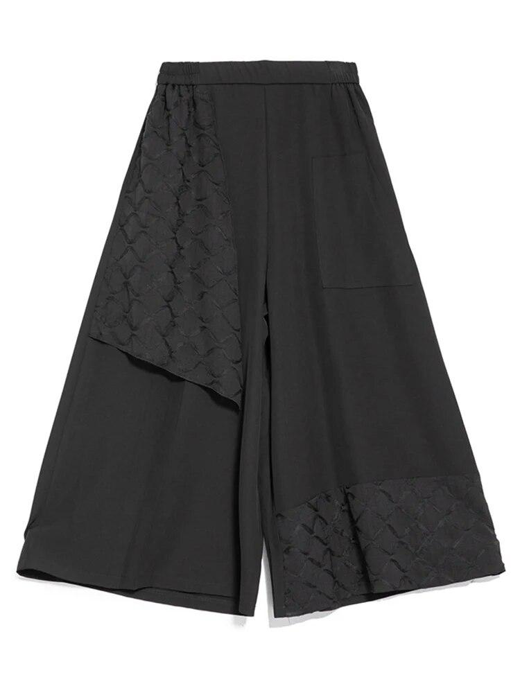 Xitao Casual Patchwork Pant Solid Color Elastic Waist Women Wide Leg Pants LYD1780