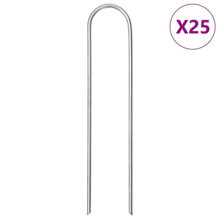 Piquets de sol en forme de U 25 pcs 15x3,5 cm acier galvanisé