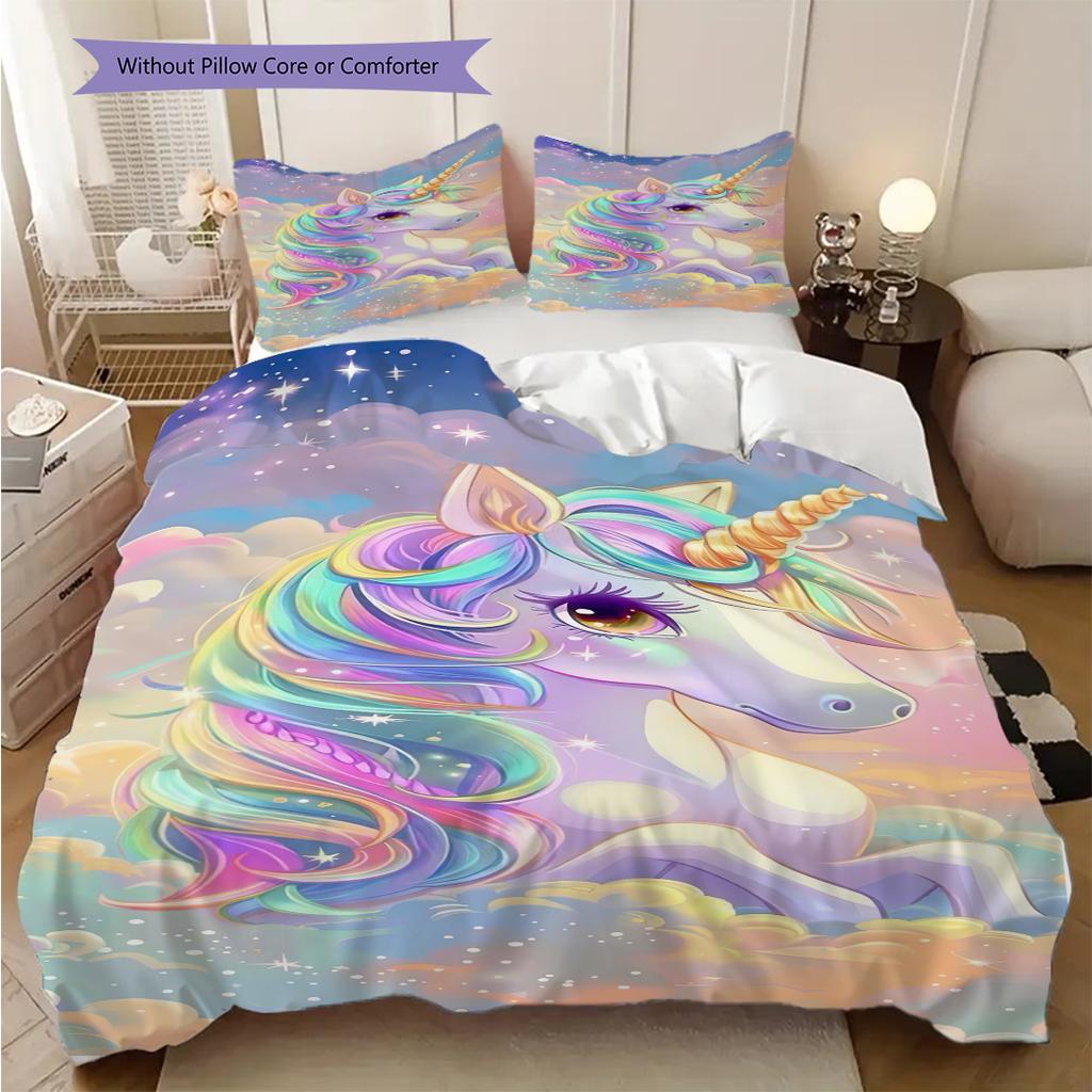 Biancheria da letto con unicorno da sogno, copripiumino, federa, decorazione per la casa, regalo di compleanno (1 * copripiumino+2 * federe, senza imbottitura)
