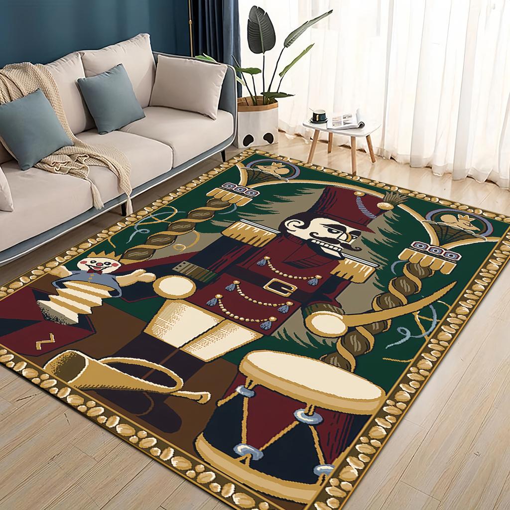 Merry Christmas Cartoon The Nutcracker Doll Festival Gift Carpet Rug for Living Room Bedroom Home Sofa Decoration,Non-slip Mat