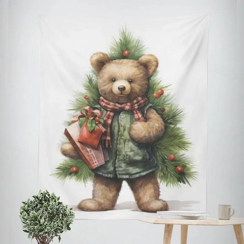 

Рождественский Новый год Милый плюшевый мишка Носки Узор Гобелен Гостиная Диван Домашний Декор Гобелен 100x75cm