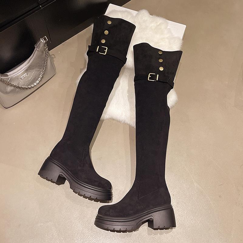 

6300-1 Huiliya high-heeled knee boots children s long boots thick-soled thick-heeled 2025 new autumn and winter thin tall tube 39 чорний