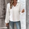 Women's Fashion Casual Lace V-Neck Solid Color Long Sleeve Pleated Shirt Women's T-Shirt Top