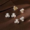 Elegant Enamel Flower Stud Earrings with Freshwater Pearls for Women