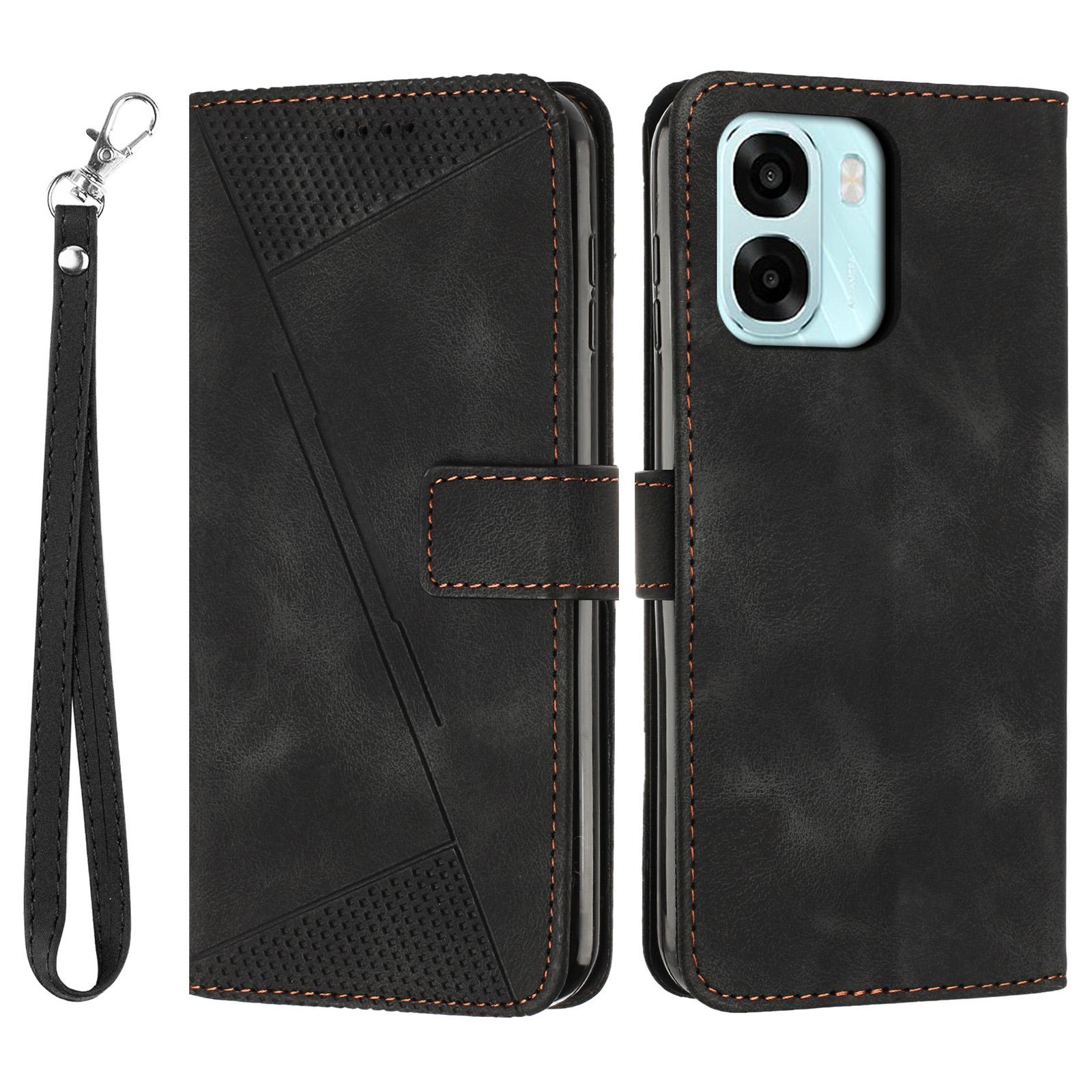 

Leather Case For Oppo A6x 5G/A6x 4G/A6 5G Imprinted Triangle Phone Cover with Hand Strap