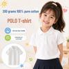 College-Stil Polo-T-Shirt für Mädchen - Sommer-Kurzarmoberteil aus reiner Baumwolle, 200g