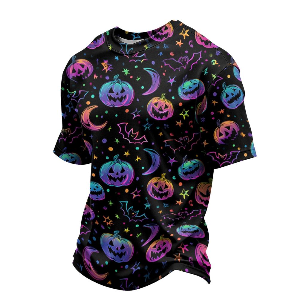 Men's Casual Printed Crew Neck Lightweight Breathable Short Sleeve Top Halloween Themed Graphic Design Comfortable Fit