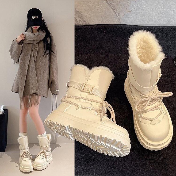 Fashion Thick-soled snow boots for women 2025 winter new style, fleece and thickened, fashionable and warm short boots