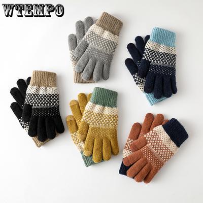 Gestrickte Handschuhe für Männer und Frauen mit dickem Samt und Kälteabweisenden Touchscreen-Handschuhen, Finger-Jacquard, warme Outdoor-Radhandschuhe