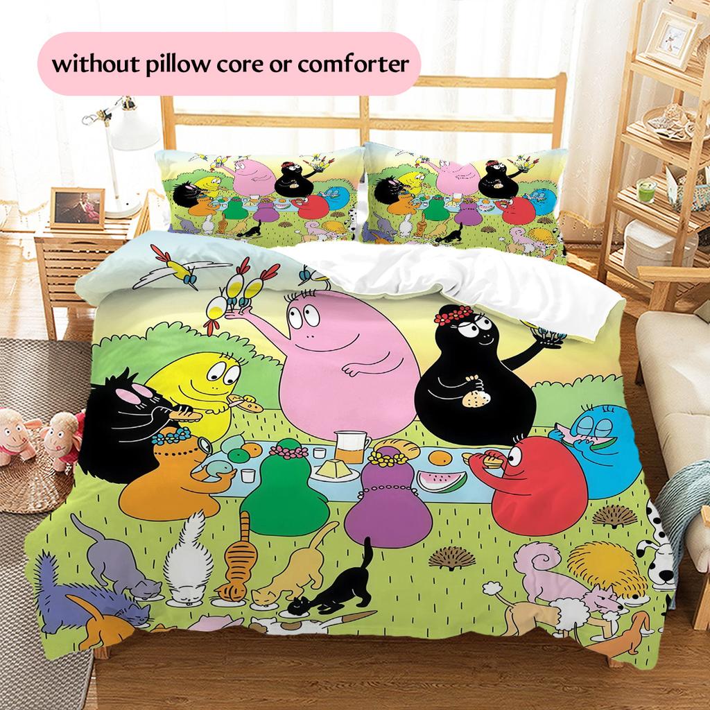 Barbapapa2 Pattern Bedding Quilt Set  Home Decoration  Gift (1 * duvet cover + 2 * pillowcase  without core)