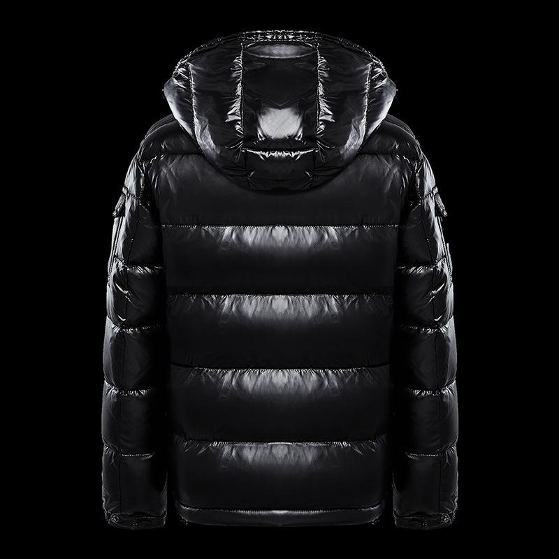 White Duck Down Down Jacket with Black Glossy Face for Men and Women, Large Size Jacket with Hood and Thickened Bread Jacket