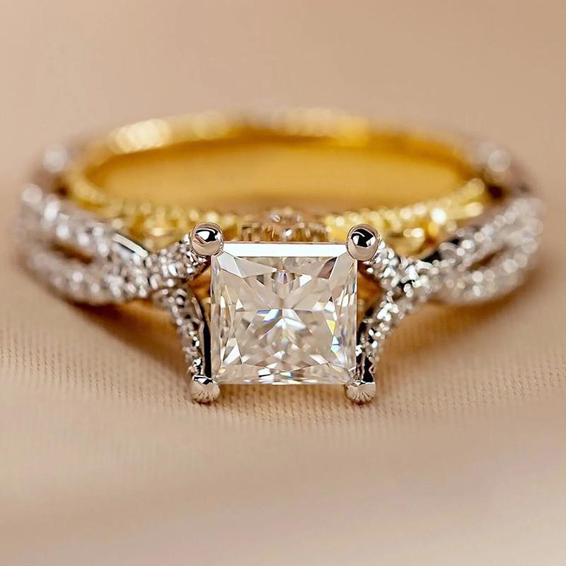 925 Sterling Silver Cubic Zirconia Rings for Women Novel Two-tone Engagement Jewelry Charms Aesthetic Wedding Accessories 7
