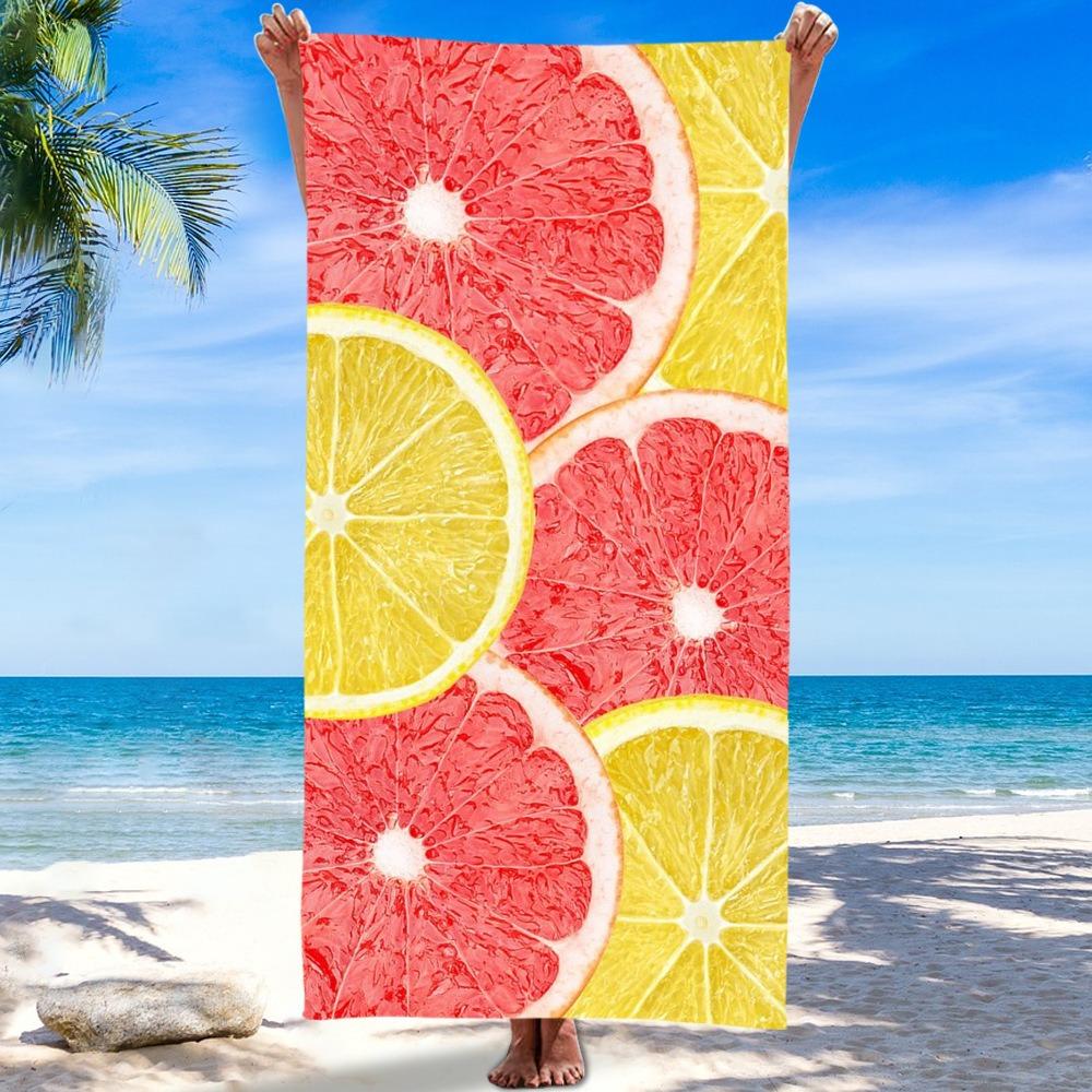 Pink Peach Pattern Beach Towel Polyester Quick Dry Sand Free Bath Towel Fruit Print Blanket for Summer Seaside Vacation Travel