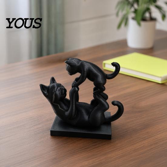 Cat Themed Home Decor 3D Printed Black Figurine, Modern Kitten Statue, Animal Shape Collectible Figure Desk Decoration for Office, Gift Lovers