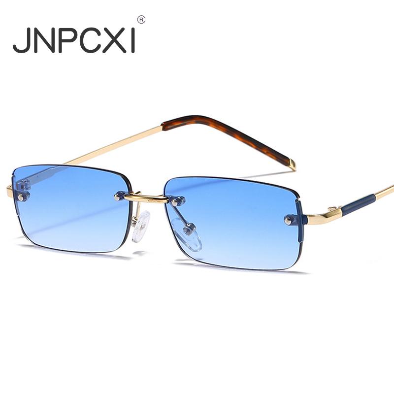 Fashion Rectangle Women Sunglasses Vintage Rimless Clear Ocean Gradient Lens Men UV400 Trending Sun Glasses