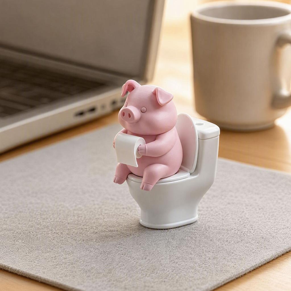 Cute Mini Pink Pig Toilet Figurine Funny Desktop Ornament Bathroom Shelf Home Decor Novelty Gift