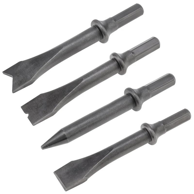 4pcs/set Air Hammer Chisel Set Hexagonal Shank Heavy Duty Air Impact Head for Rusting Removal  Cutting Pneumatic Chisel Set