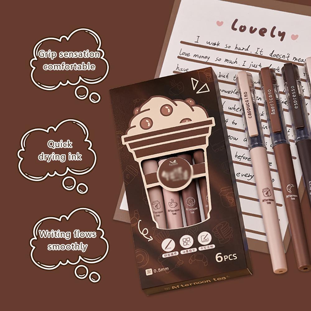 6 Pcs Coffee Themed Liquid Quick Drying Gel Pens, Anti Smudging Soft Pen Suitable for Note Taking, Painting, and Office Supplies