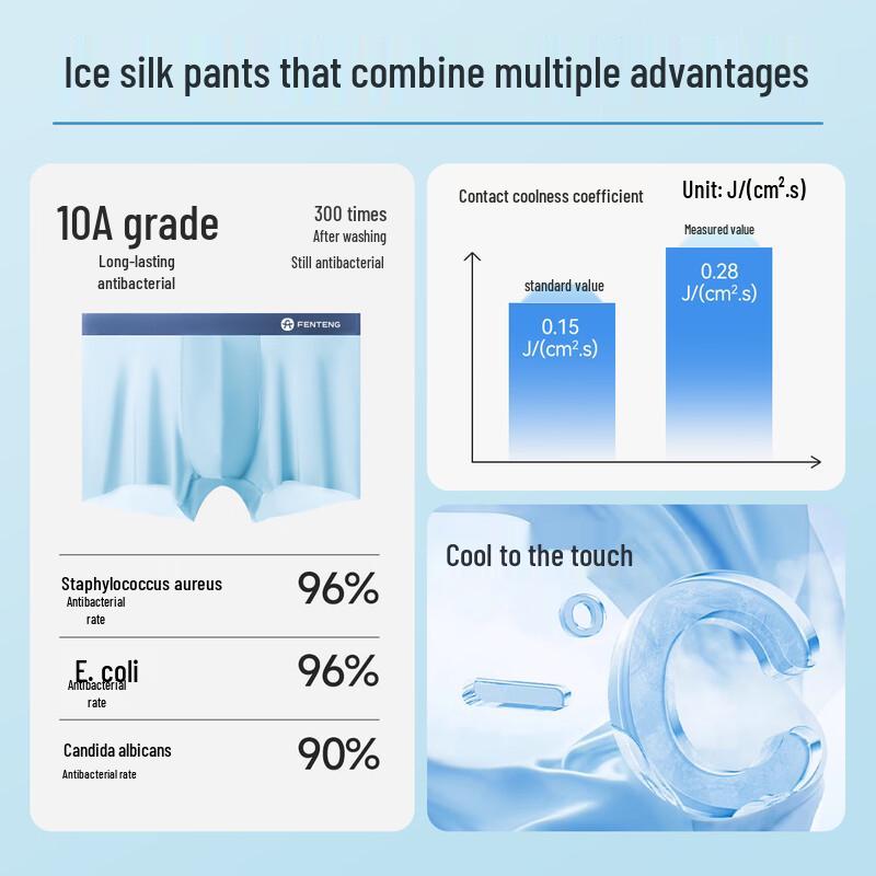 Fenteng Men's Ice Silk Seamless Breathable Antibacterial Underwear 3-Pack