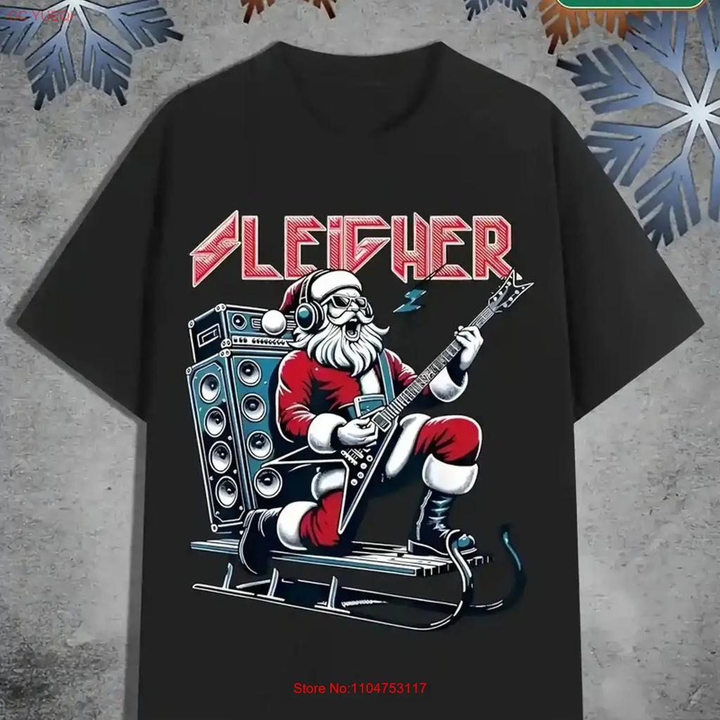 Rock Santa Electric Guitar T Shirt Heavy Metal Claus Sleigher Q4589 Vintage Top For Everyday Wear Streetwear
