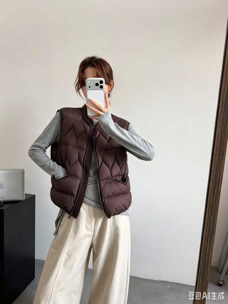 White duck down jacket, vest, women's short high-end sense outer wear vest, vest, fashionable loose warm jacket tide