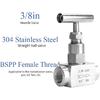 Straight Needle Valve, 3/8 Inch, 304 Stainless Steel BSPP Female Thread High Pressure Needle Control Valve, for Water Gas Oil Fuel (3/8inch)