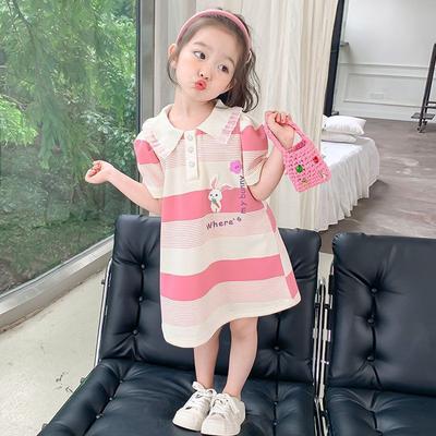Girls Summer Striped Polo Dress Thin Short Sleeve Fashionable Casual Dress for Big Kids