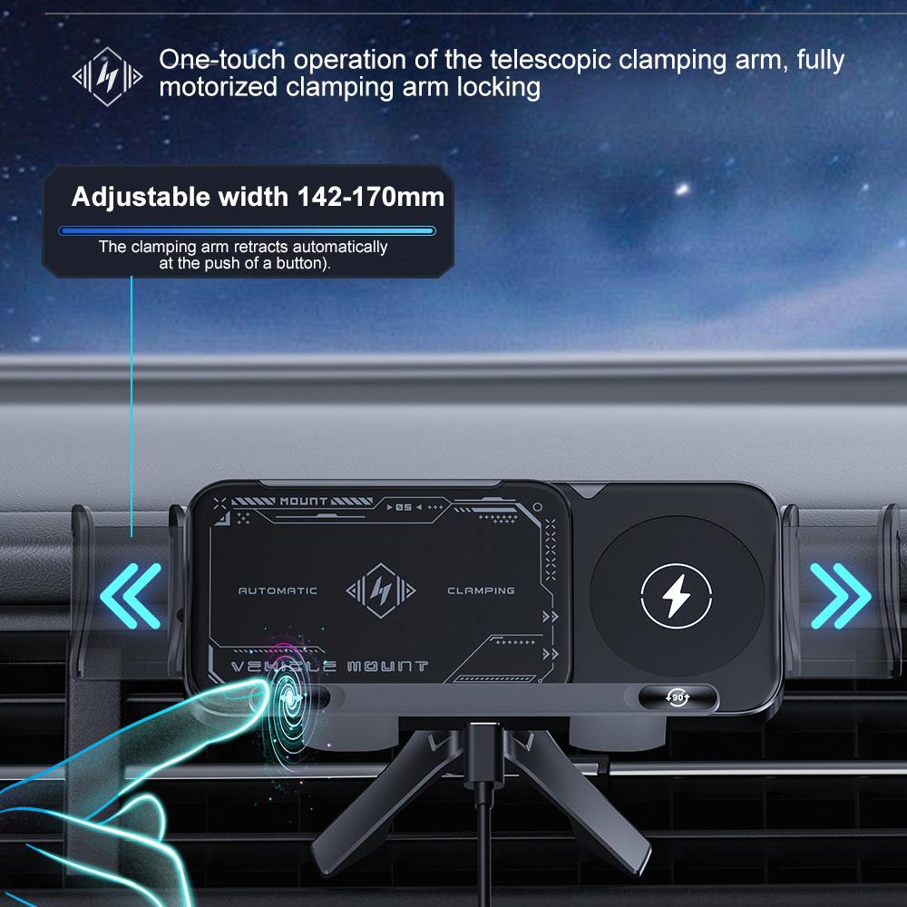 Carregador Sem Fio para Carro Suporte de Montagem para Celular com Rotação por Toque Carregamento Rápido Sem Fio para Carro de 15W para iPhone 15 Samsung Z Flip 6