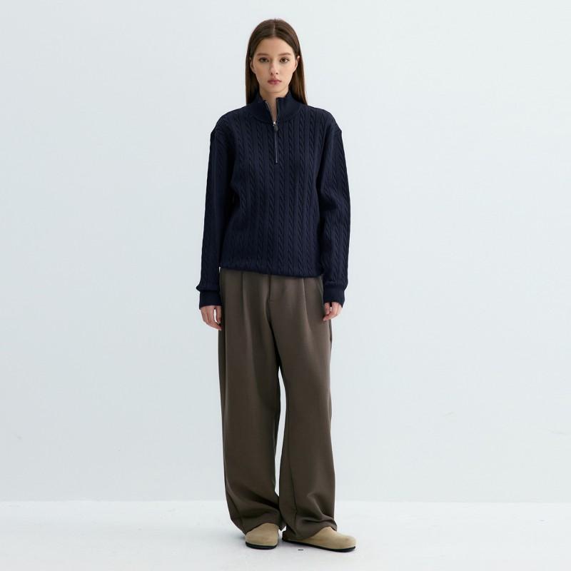 Classic Cable Knit Half-Zip Turtleneck Sweater Men Women Fall Winter Casual Loose Fit Pullover