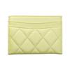 CHANEL  classic gold buckle logo  diamond pattern  lambskin  card holder  women's  yellow-green