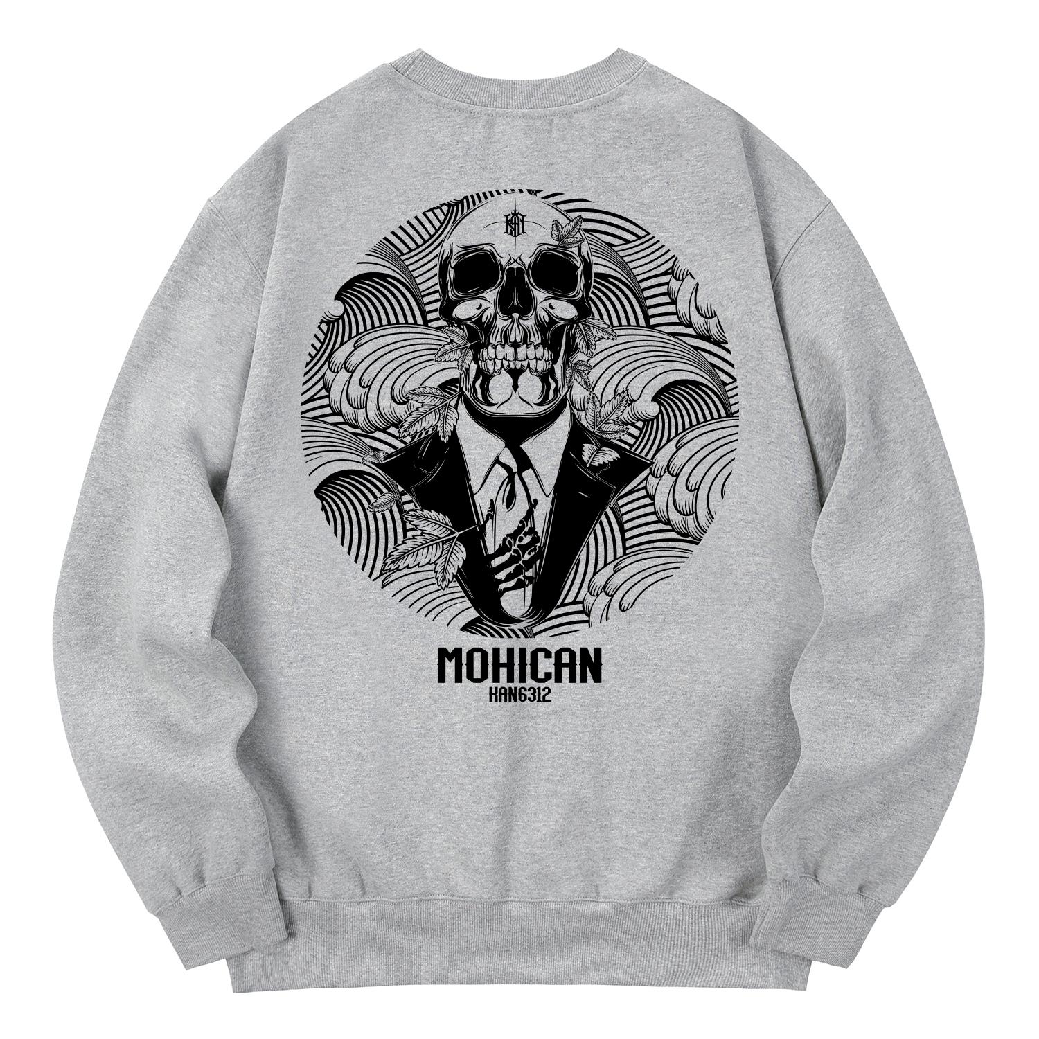 Khan 6312 Kmg0026 Skull Suit Fleece-Lined Sweatshirt - Gray L