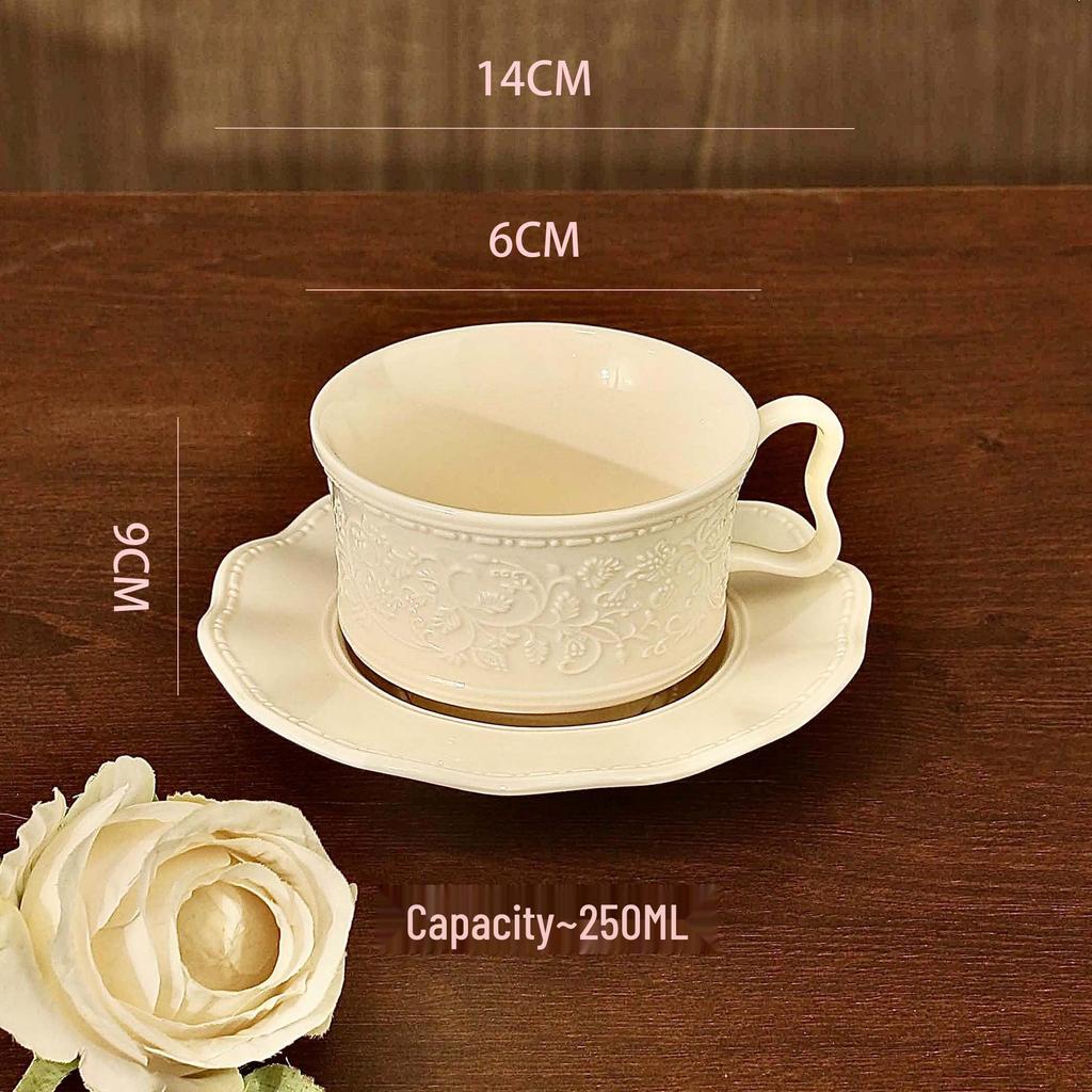 Retro European Style Ceramic Iced Americano and Latte Cup Set with Saucer
