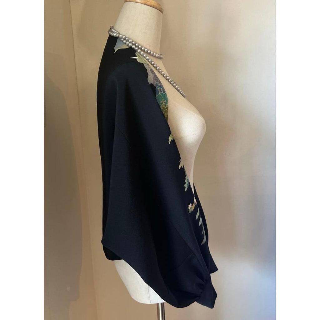 Used No.329 Original Work Black Tomesode Remake Bud Bolero & Stole M~2L Size Length 50